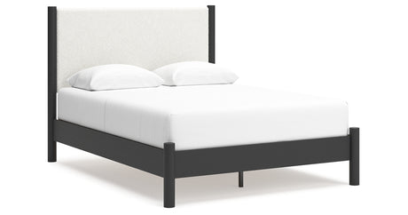 Cadmori Queen Upholstered Panel Bed with Dresser in Black/White from Ashley - Luna Furniture