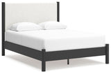 Cadmori Queen Upholstered Panel Bed, Dresser and Mirror in Black/White from Ashley - Luna Furniture
