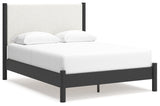 Cadmori Queen Upholstered Panel Bed, Dresser and Mirror in Black/White from Ashley - Luna Furniture