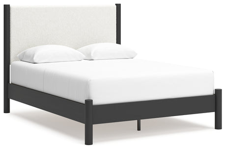 Cadmori Queen Upholstered Panel Bed, Dresser and Mirror in Black/White from Ashley - Luna Furniture