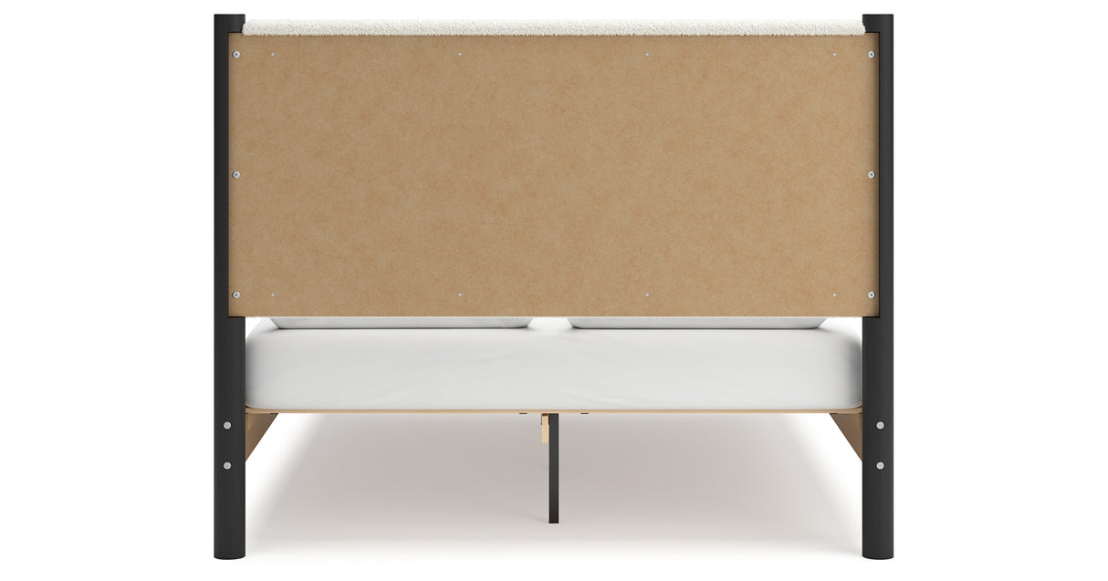 Cadmori Queen Upholstered Panel Bed with 2 Nightstands in Black/White from Ashley - Luna Furniture