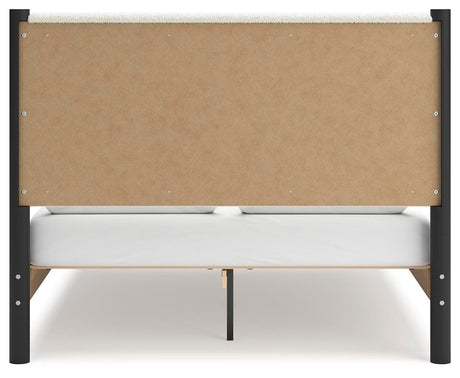 Cadmori Queen Upholstered Panel Bed, Dresser and Mirror in Black/White from Ashley - Luna Furniture