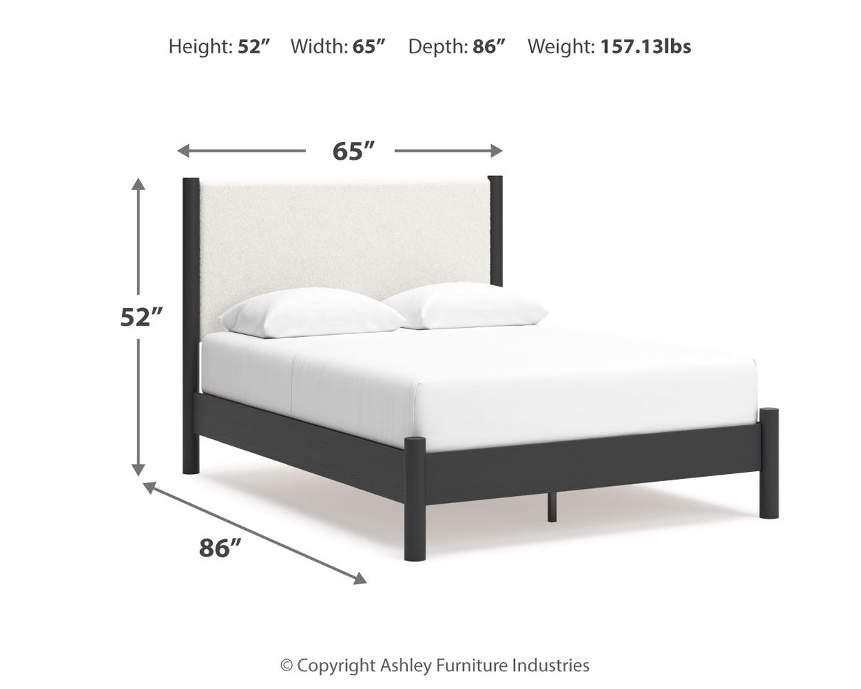 Cadmori Queen Upholstered Panel Bed with Dresser and 2 Nightstands in Black/White from Ashley - Luna Furniture