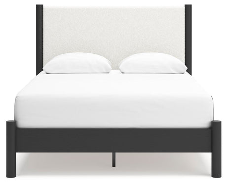 Cadmori Queen Upholstered Panel Bed, Dresser and Mirror in Black/White from Ashley - Luna Furniture