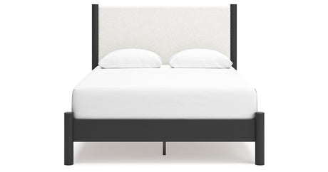 Cadmori Queen Upholstered Panel Bed with Dresser and 2 Nightstands in Black/White from Ashley - Luna Furniture