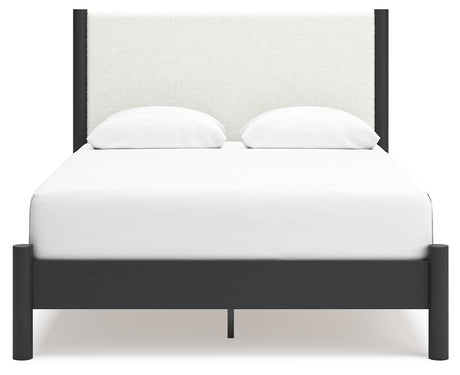 Cadmori Queen Upholstered Panel Bed, Dresser and Mirror in Black/White from Ashley - Luna Furniture