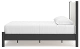 Cadmori Queen Upholstered Panel Bed, Dresser and Mirror in Black/White from Ashley - Luna Furniture