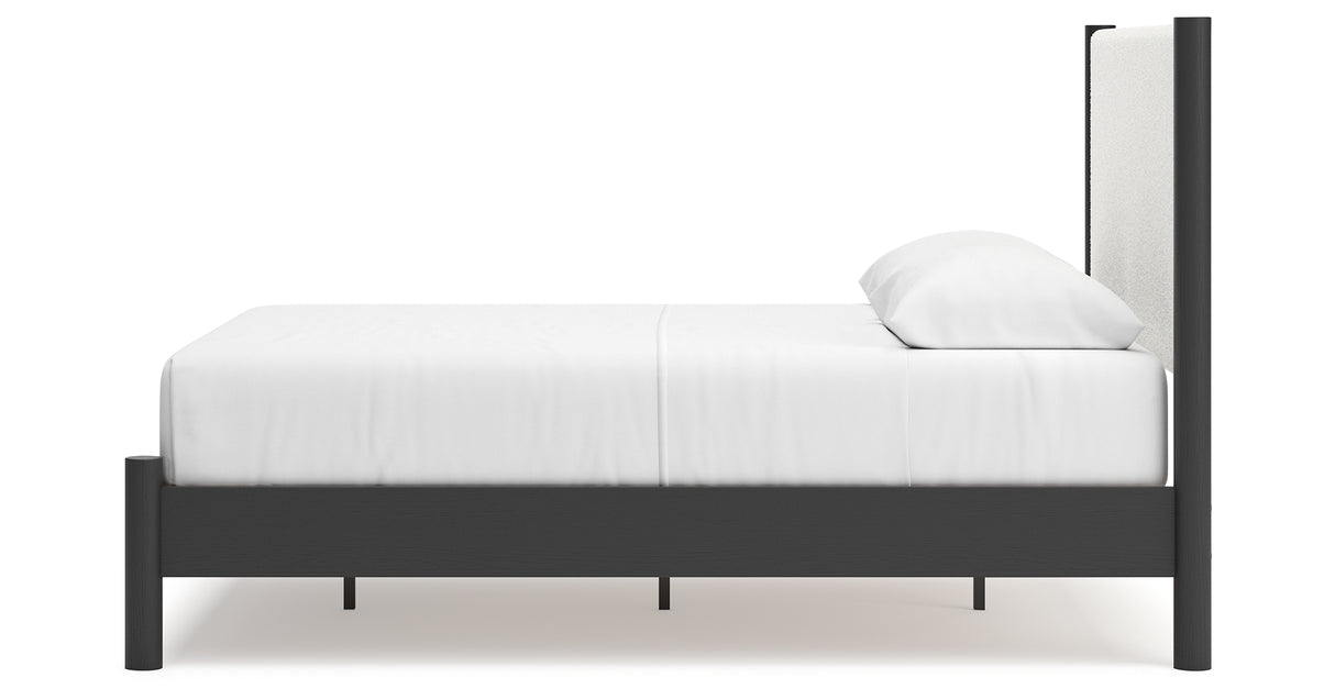 Cadmori Queen Upholstered Panel Bed with Dresser and 2 Nightstands in Black/White from Ashley - Luna Furniture