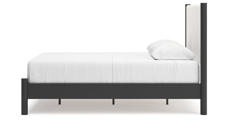 Cadmori Queen Upholstered Panel Bed with Dresser in Black/White from Ashley - Luna Furniture
