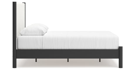 Cadmori Queen Upholstered Panel Bed with Dresser in Black/White from Ashley - Luna Furniture