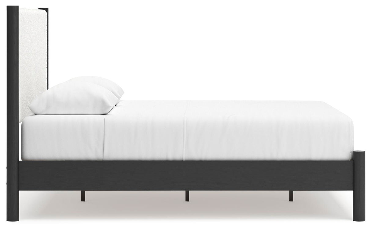 Cadmori Queen Upholstered Panel Bed, Dresser and Mirror in Black/White from Ashley - Luna Furniture