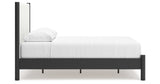 Cadmori Queen Upholstered Panel Bed with 2 Nightstands in Black/White from Ashley - Luna Furniture