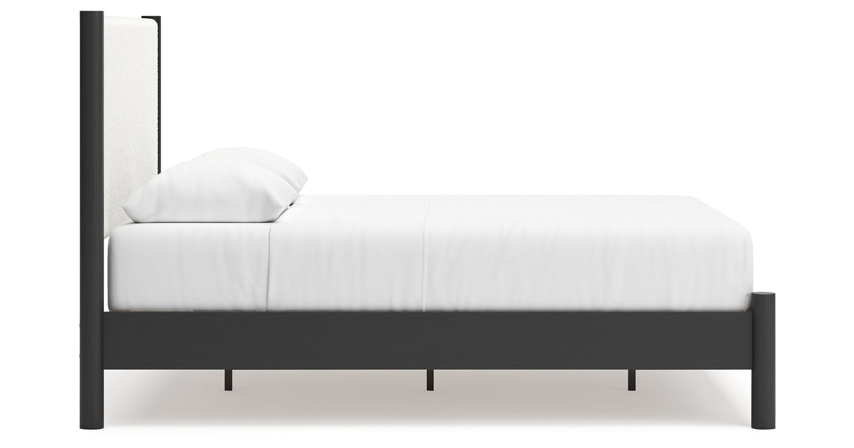 Cadmori Queen Upholstered Panel Bed with Dresser and 2 Nightstands in Black/White from Ashley - Luna Furniture
