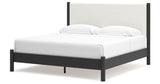 Cadmori King Upholstered Panel Bed with 2 Nightstands in Black/White from Ashley - Luna Furniture