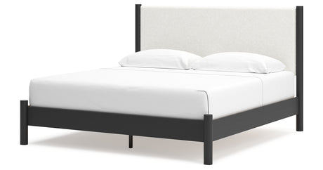 Cadmori King Upholstered Panel Bed with 2 Nightstands in Black/White from Ashley - Luna Furniture