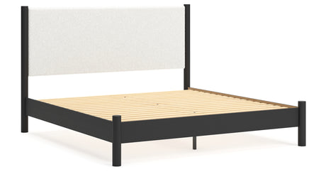 Cadmori King Upholstered Panel Bed with Dresser and 2 Nightstands in Black/White from Ashley - Luna Furniture