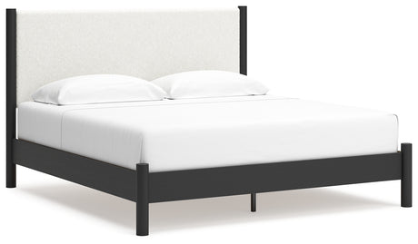 Cadmori Black/White King Upholstered Panel Bed, Dresser and Mirror from Ashley - Luna Furniture