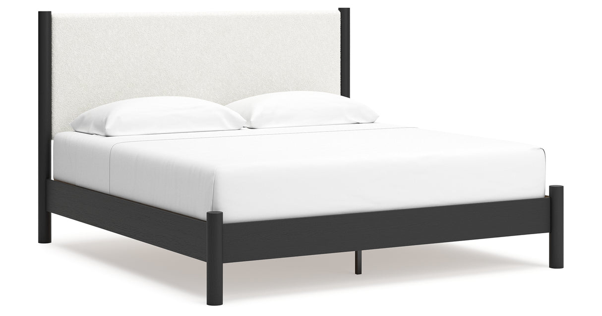 Cadmori King Upholstered Panel Bed with Dresser and 2 Nightstands in Black/White from Ashley - Luna Furniture