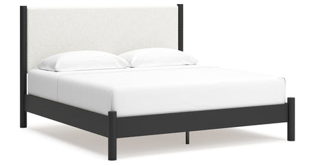 Cadmori King Upholstered Panel Bed with Dresser and 2 Nightstands in Black/White from Ashley - Luna Furniture
