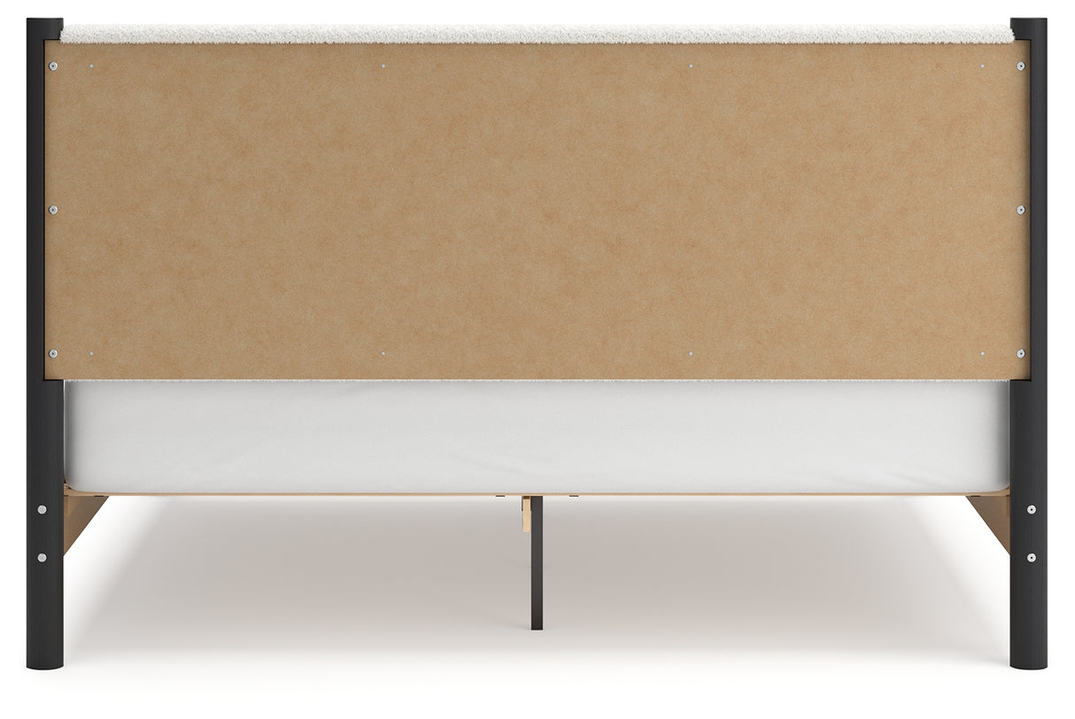 Cadmori Black/White King Upholstered Panel Bed, Dresser and Mirror from Ashley - Luna Furniture