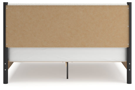 Cadmori Black/White King Upholstered Panel Bed, Dresser and Mirror from Ashley - Luna Furniture