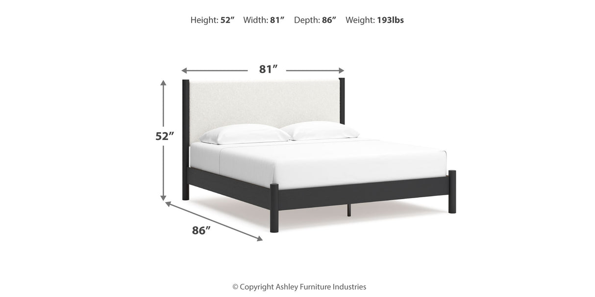 Cadmori King Upholstered Panel Bed with 2 Nightstands in Black/White from Ashley - Luna Furniture
