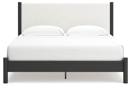 Cadmori Black/White King Upholstered Panel Bed, Dresser and Mirror from Ashley - Luna Furniture