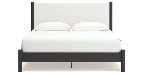 Cadmori King Upholstered Panel Bed with Dresser in Black/White from Ashley - Luna Furniture
