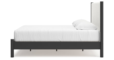 Cadmori King Upholstered Panel Bed with Dresser and 2 Nightstands in Black/White from Ashley - Luna Furniture