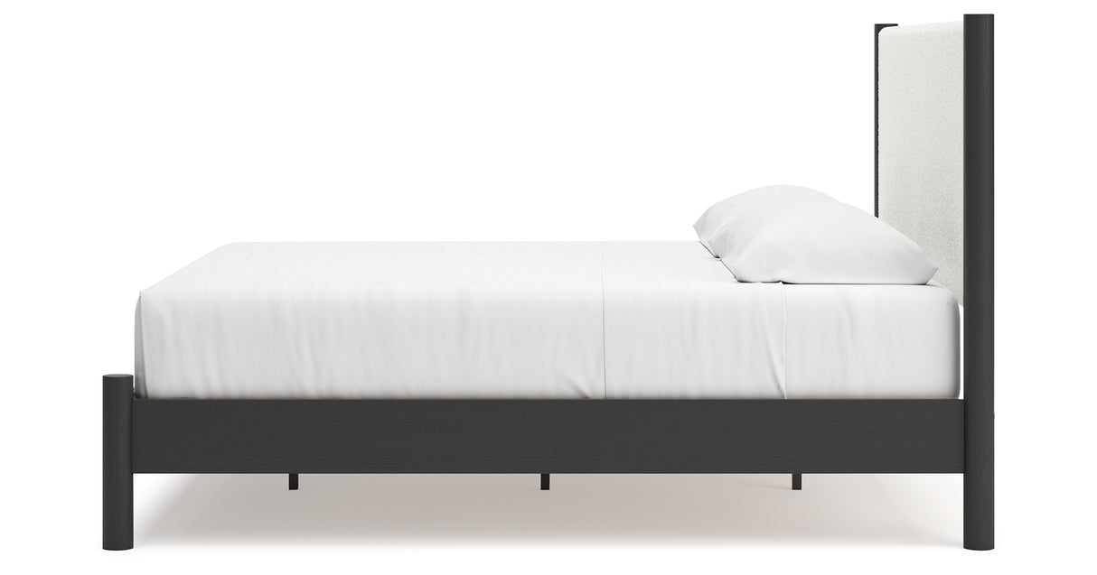 Cadmori King Upholstered Panel Bed with 2 Nightstands in Black/White from Ashley - Luna Furniture
