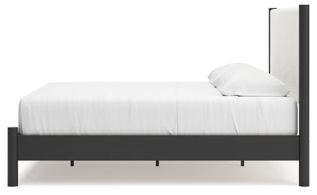 Cadmori Black/White King Upholstered Panel Bed, Dresser and Mirror from Ashley - Luna Furniture