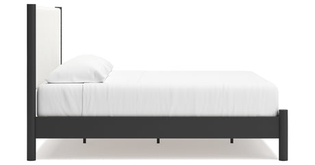 Cadmori King Upholstered Panel Bed with Dresser and 2 Nightstands in Black/White from Ashley - Luna Furniture
