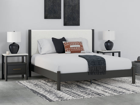 Cadmori Black/White King Upholstered Platform Bed from Ashley - Luna Furniture
