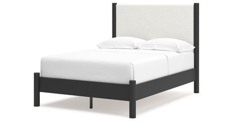 Cadmori Full Upholstered Panel Bed with Dresser and 2 Nightstands in Black/White from Ashley - Luna Furniture