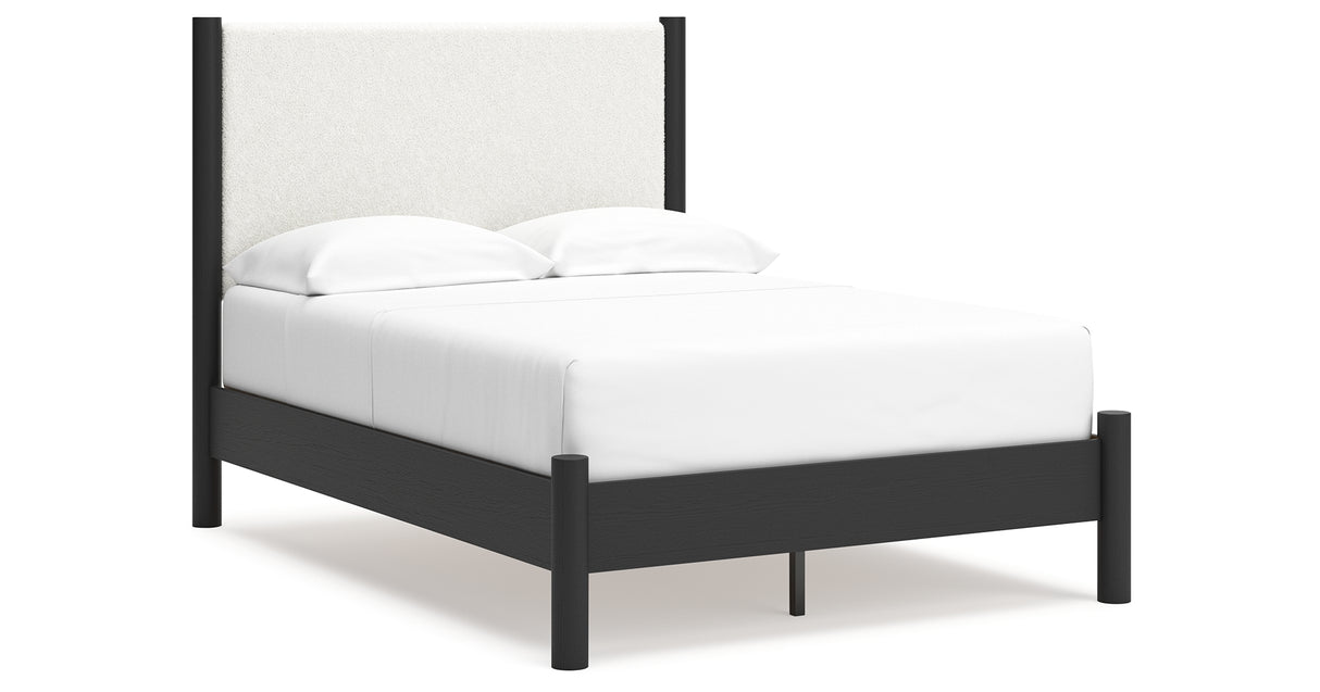 Cadmori Full Upholstered Panel Bed with 2 Nightstands in Black/White from Ashley - Luna Furniture
