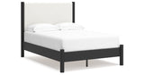 Cadmori Full Upholstered Panel Bed with 2 Nightstands in Black/White from Ashley - Luna Furniture
