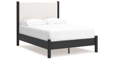 Cadmori Full Upholstered Panel Bed with Dresser in Black/White from Ashley - Luna Furniture