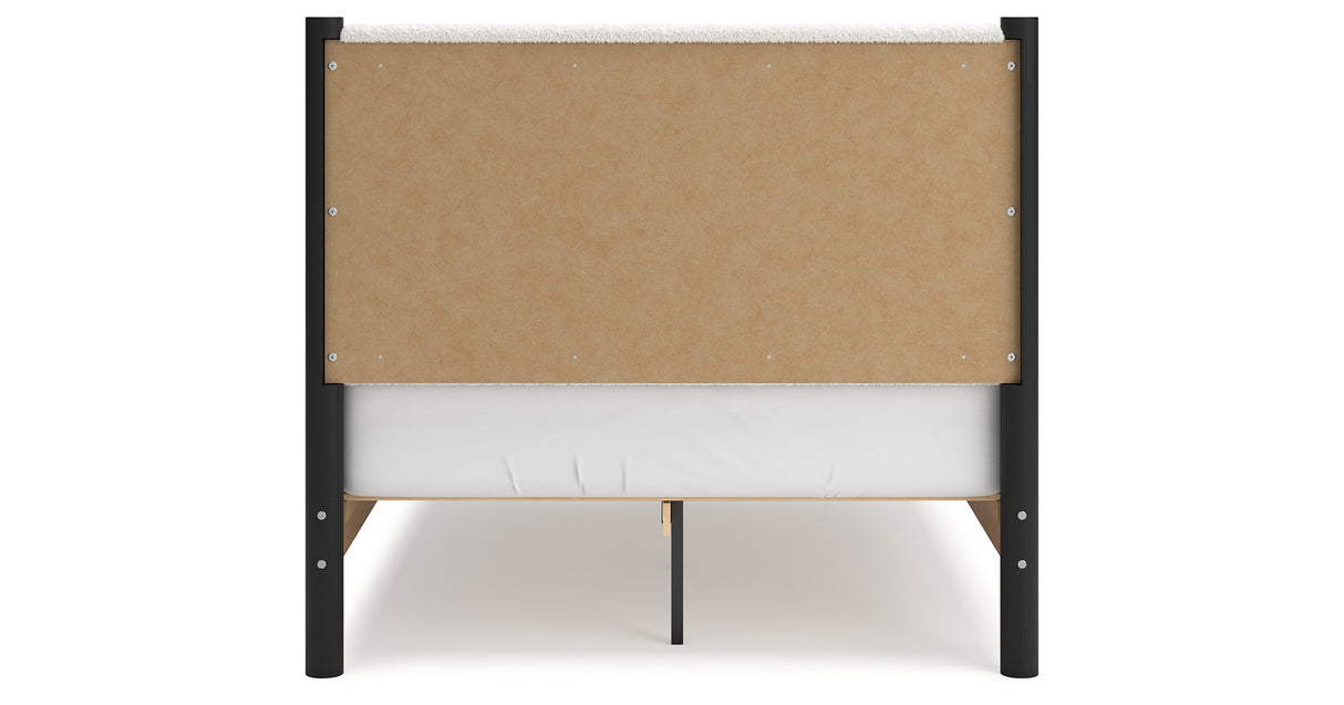 Cadmori Full Upholstered Panel Bed with 2 Nightstands in Black/White from Ashley - Luna Furniture