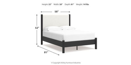 Cadmori Full Upholstered Panel Bed with Dresser and 2 Nightstands in Black/White from Ashley - Luna Furniture