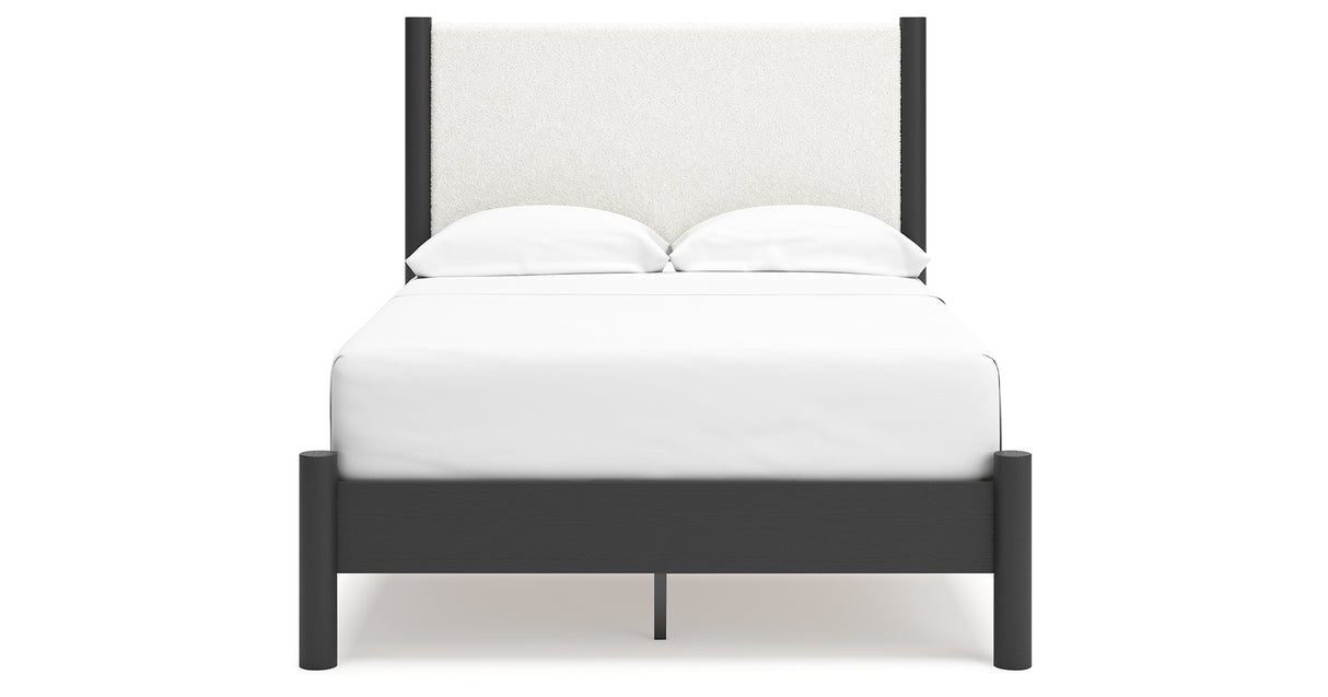Cadmori Full Upholstered Panel Bed with Dresser in Black/White from Ashley - Luna Furniture