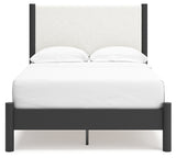 Cadmori Black/White Full Upholstered Panel Bed, Dresser and Mirror from Ashley - Luna Furniture