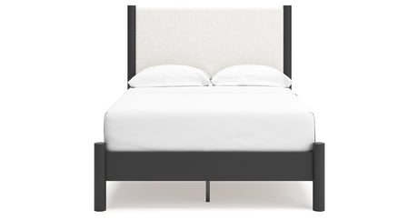 Cadmori Full Upholstered Panel Bed with Dresser and 2 Nightstands in Black/White from Ashley - Luna Furniture