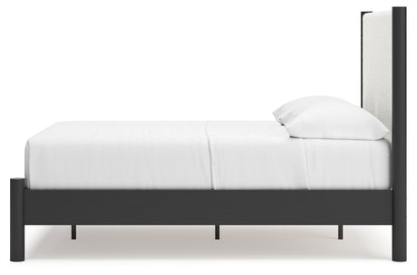 Cadmori Black/White Full Upholstered Panel Bed, Dresser and Mirror from Ashley - Luna Furniture