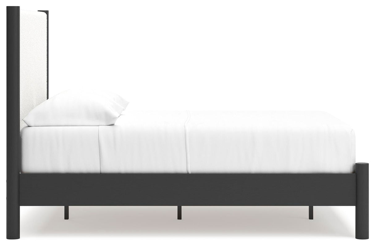 Cadmori Black/White Full Upholstered Panel Bed, Dresser and Mirror from Ashley - Luna Furniture
