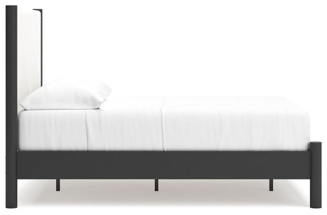 Cadmori Black/White Full Upholstered Panel Bed, Dresser and Mirror from Ashley - Luna Furniture