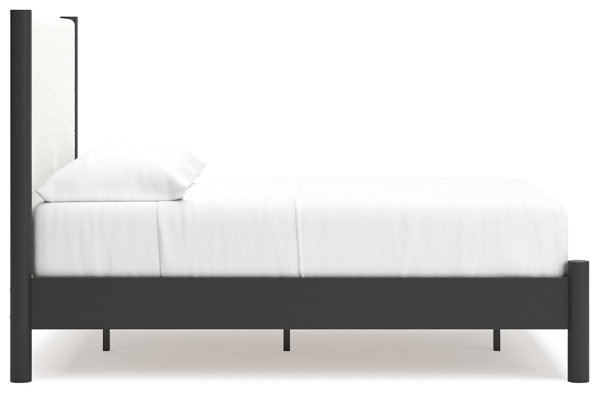 Cadmori Black/White Full Upholstered Panel Bed, Dresser and Mirror from Ashley - Luna Furniture