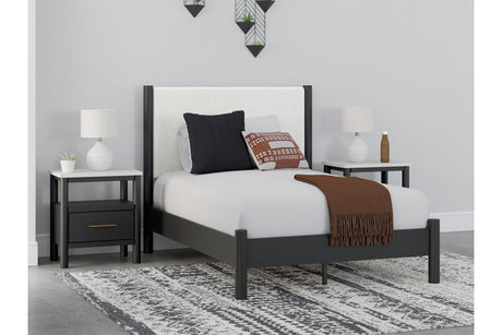 Cadmori Black/White Full Upholstered Panel Bed