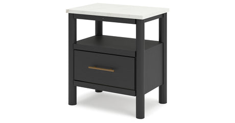Cadmori King Upholstered Panel Bed with 2 Nightstands in Black/White from Ashley - Luna Furniture