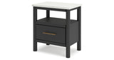 Cadmori Queen Upholstered Panel Bed with 2 Nightstands in Black/White from Ashley - Luna Furniture