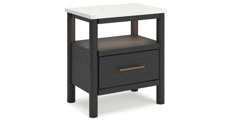 Cadmori Queen Upholstered Panel Bed with 2 Nightstands in Black/White from Ashley - Luna Furniture